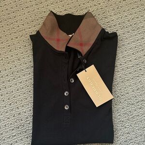 Burberry Black Shirt with Brown Check Collar